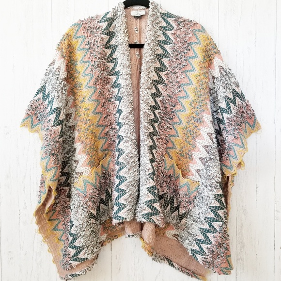 David and Young Sweaters - David & Young Multi Knit Pink Poncho Wrap One Size